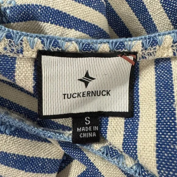 Tuckernuck Sullivan Embroidered Canvas Caftan Small Blue‎ Striped Beach DR-1771 - Picture 9 of 11